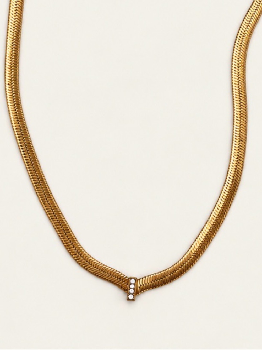 18K Gold Tone Snake Chain Necklace White Herringbone Stainless Steel Choker